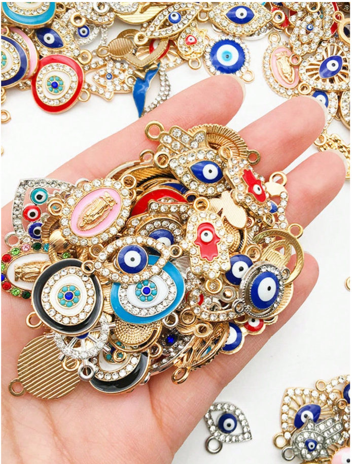 Elegant and beautiful 2 hole 12 pieces sorted Evil Ey pendants for DIY Jewelry