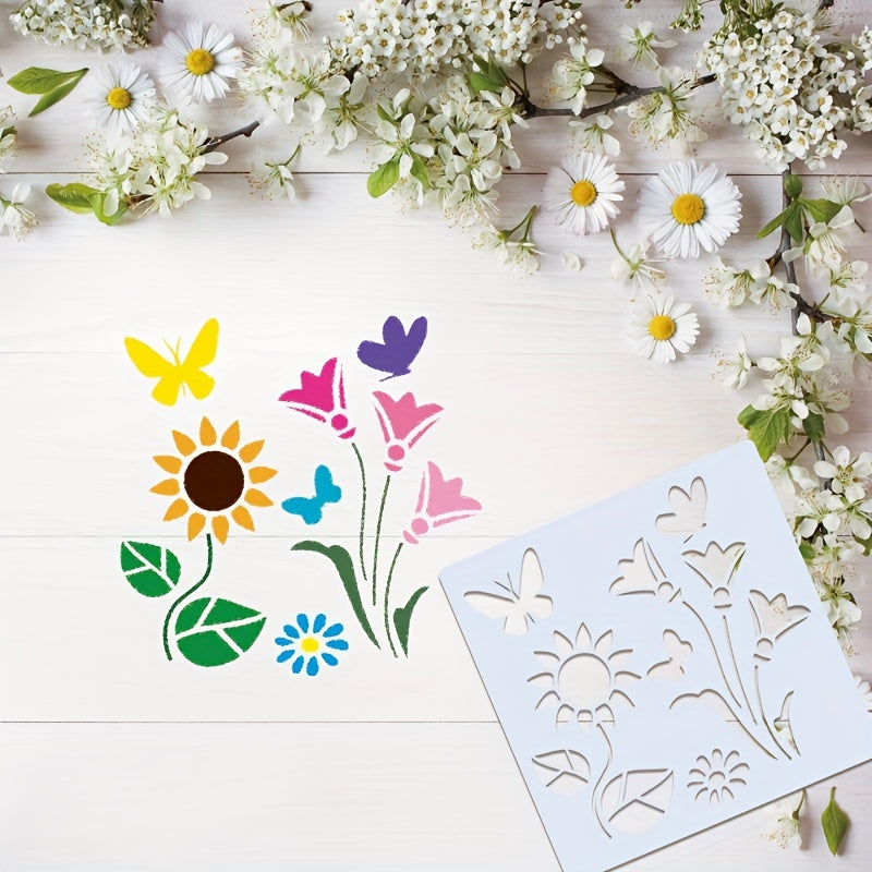 16-Piece Reusable Floral and Nature Stencil Set 5x5 Inch for Wall Art, Furniture, Canvas, and Home Decor Painting