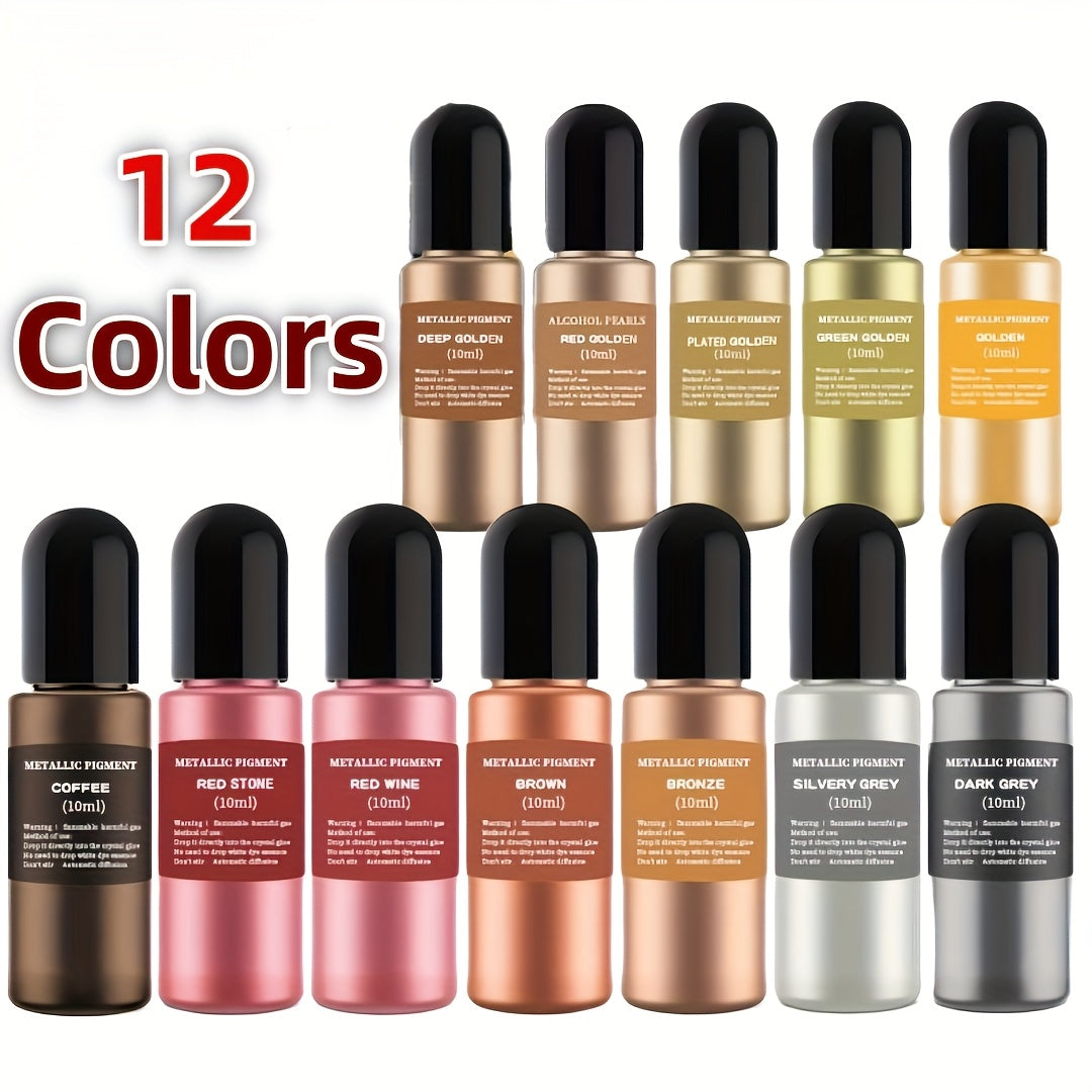 12-Color Metallic Ink Set – Aurora Alcohol-Based Inks for Epoxy, Resin, and Acrylic Pouring