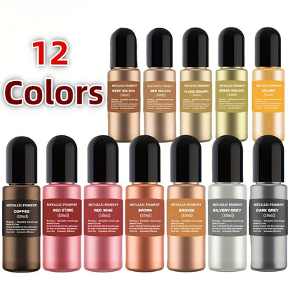 12-Color Metallic Ink Set – Aurora Alcohol-Based Inks for Epoxy, Resin, and Acrylic Pouring