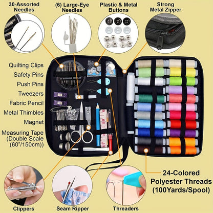 Portable Sewing Kit with 100 Accessories, 24-Color Thread, Needle & Thread Travel Kit for Small Fixes & Emergency Repairs