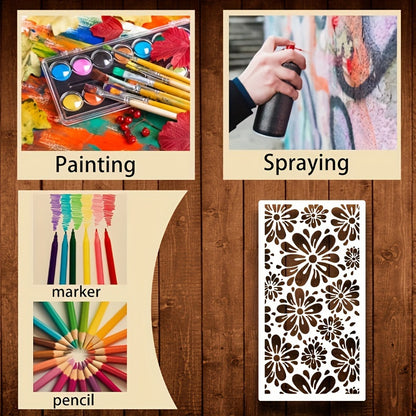 16pcs Geometric, Floral, Pattern Stencil Set – Reusable Painting Stencils