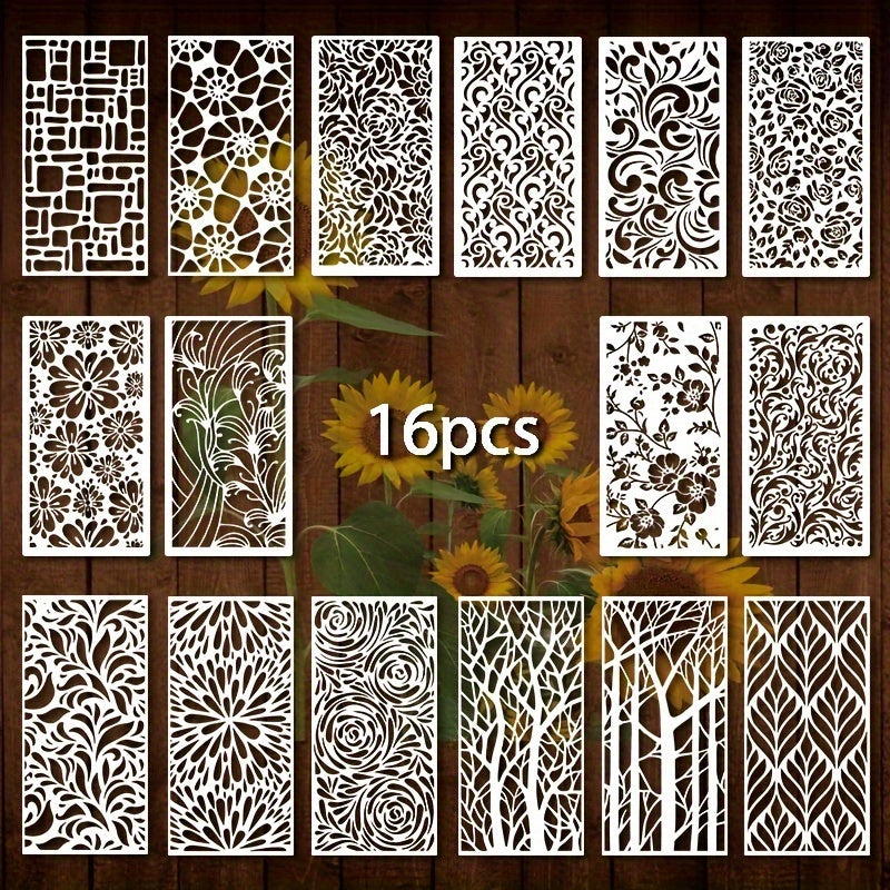 16pcs Geometric, Floral, Pattern Stencil Set – Reusable Painting Stencils