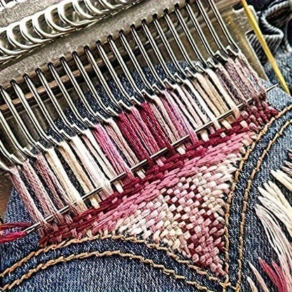 14-Pin Handheld Weaving Loom - Portable Tapestry Repair Tool for Clothes & Jeans, Light Grey
