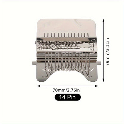 14-Pin Handheld Weaving Loom - Portable Tapestry Repair Tool for Clothes & Jeans, Light Grey