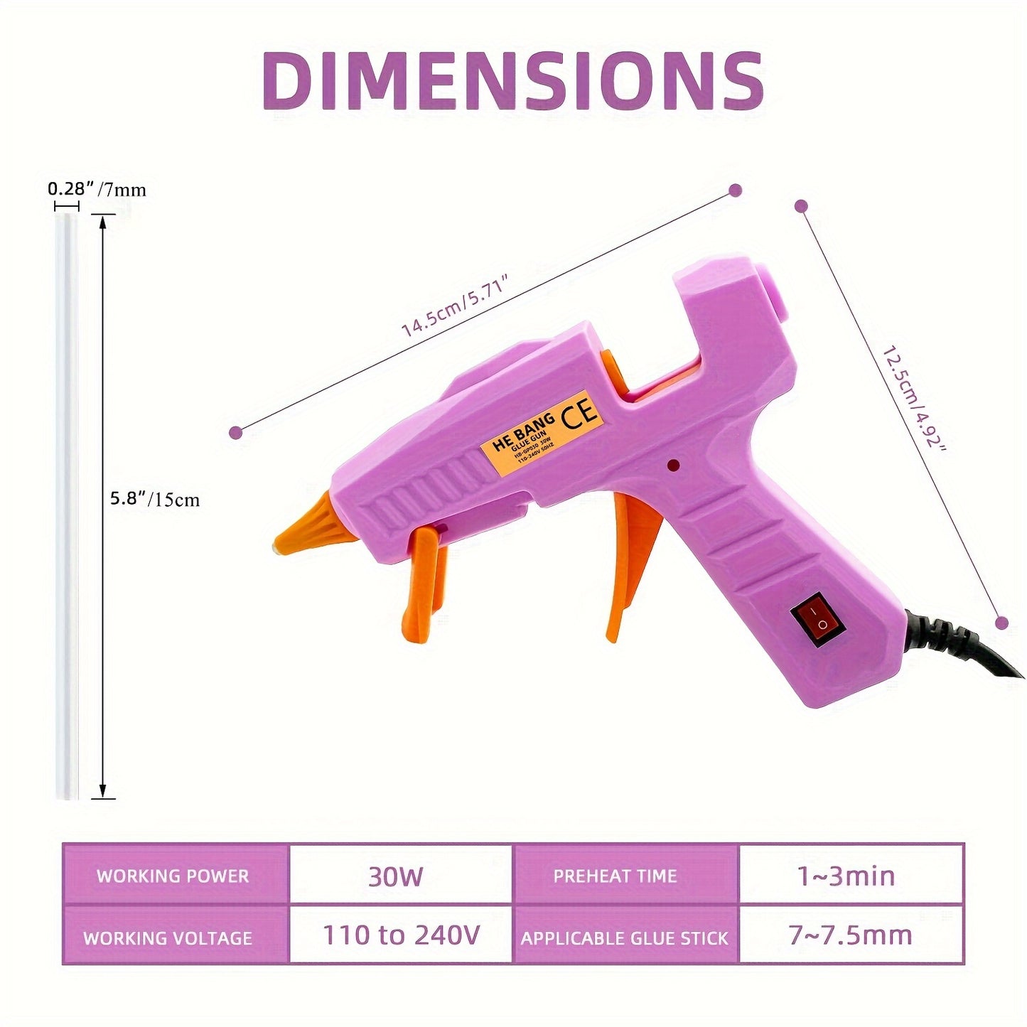 30W Pink Craft Glue Gun Set with 30 Long Glue Sticks – Manual Hot Glue Gun with Plug Combo for DIY Crafts