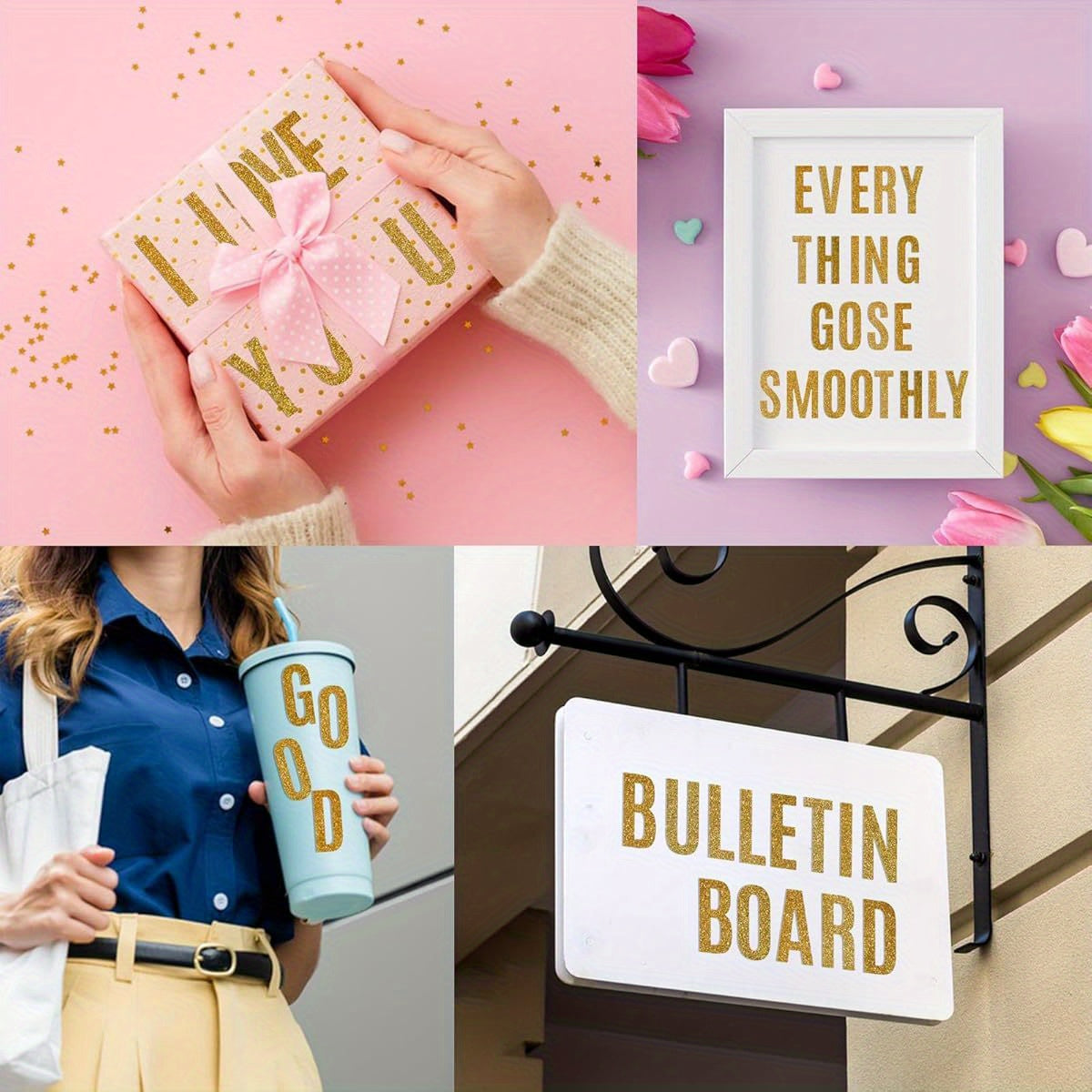 470pcs Large Gold Glitter Letter & Number Stickers – 2 Inch Self-Adhesive Alphabet Decals