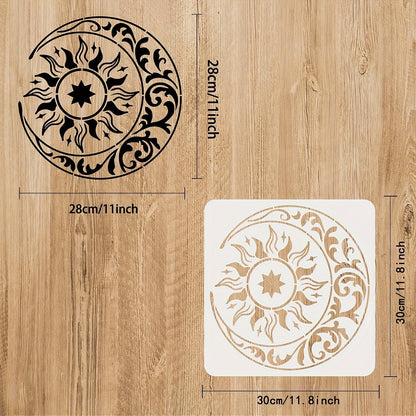 Reusable Mandala Sun, Moon, and Stars Stencil 11.8x11.8 Inch for DIY Crafts, Wall Art, Home Decor, and Scrapbooking