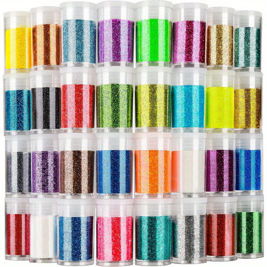 Set of 32 Fine Glitter Colors for Resin – Ultra-Fine Glitter Powder for Crafts, Nails, Body, and Tumbler Projects