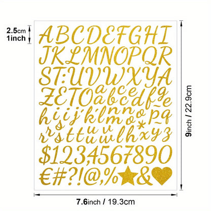 8 or 16 Sheets Golden & Silver Cursive Letter Stickers – 1 Inch Glitter Alphabet Stickers