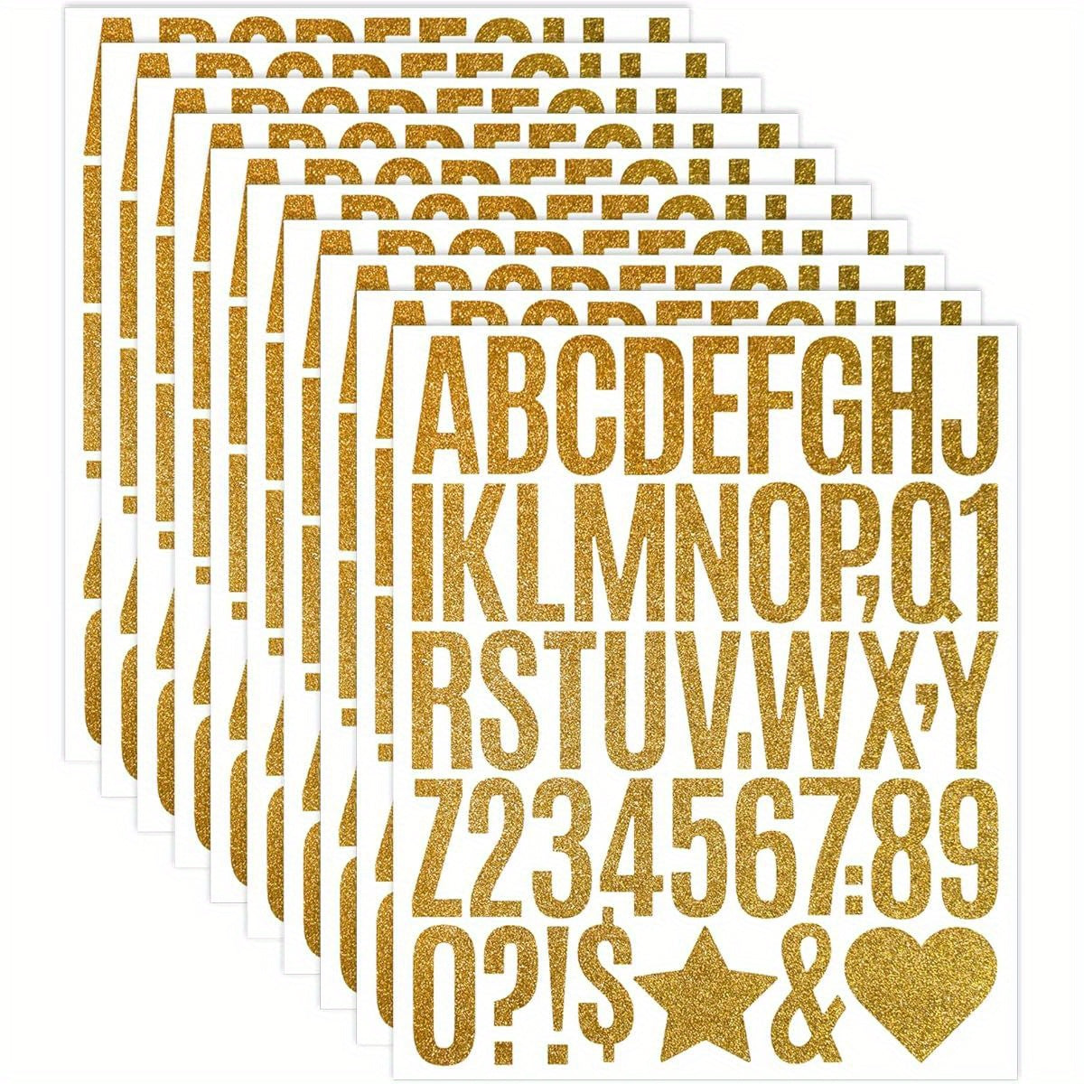 470pcs Large Gold Glitter Letter & Number Stickers – 2 Inch Self-Adhesive Alphabet Decals
