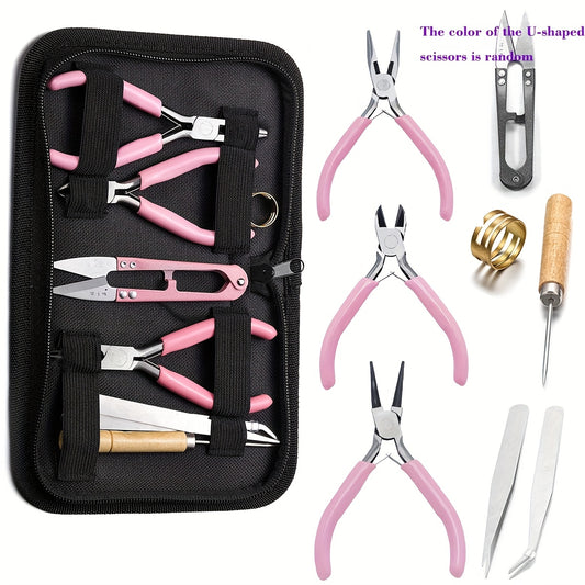 8pcs Jewelry Making Tools Kit with Round Nose Pliers Needle Nose Pliers Diagonal Pliers Wire Cutters Zinc Iron Alloy for DIY Jewelry Repair and Craft