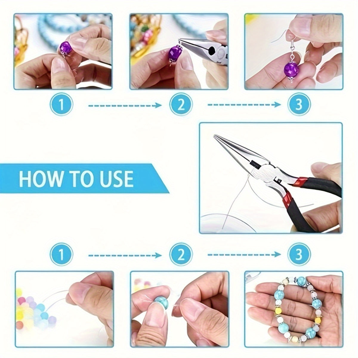 8pcs Jewelry Making Tools Kit with Round Nose Pliers Needle Nose Pliers Diagonal Pliers Wire Cutters Zinc Iron Alloy for DIY Jewelry Repair and Craft