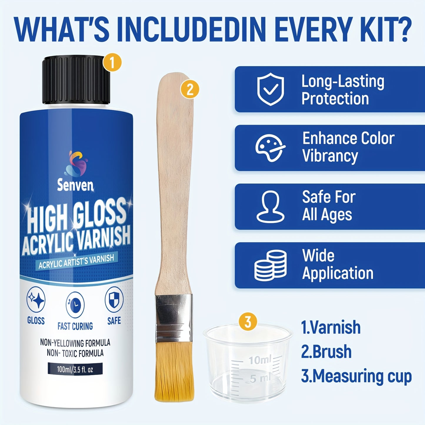 Non-Yellowing Gloss Acrylic Varnish 100 ml (3.5 fl oz) – Fast-Drying Protective Sealant for Canvas, Paper, Fabric, Metal, and Glass