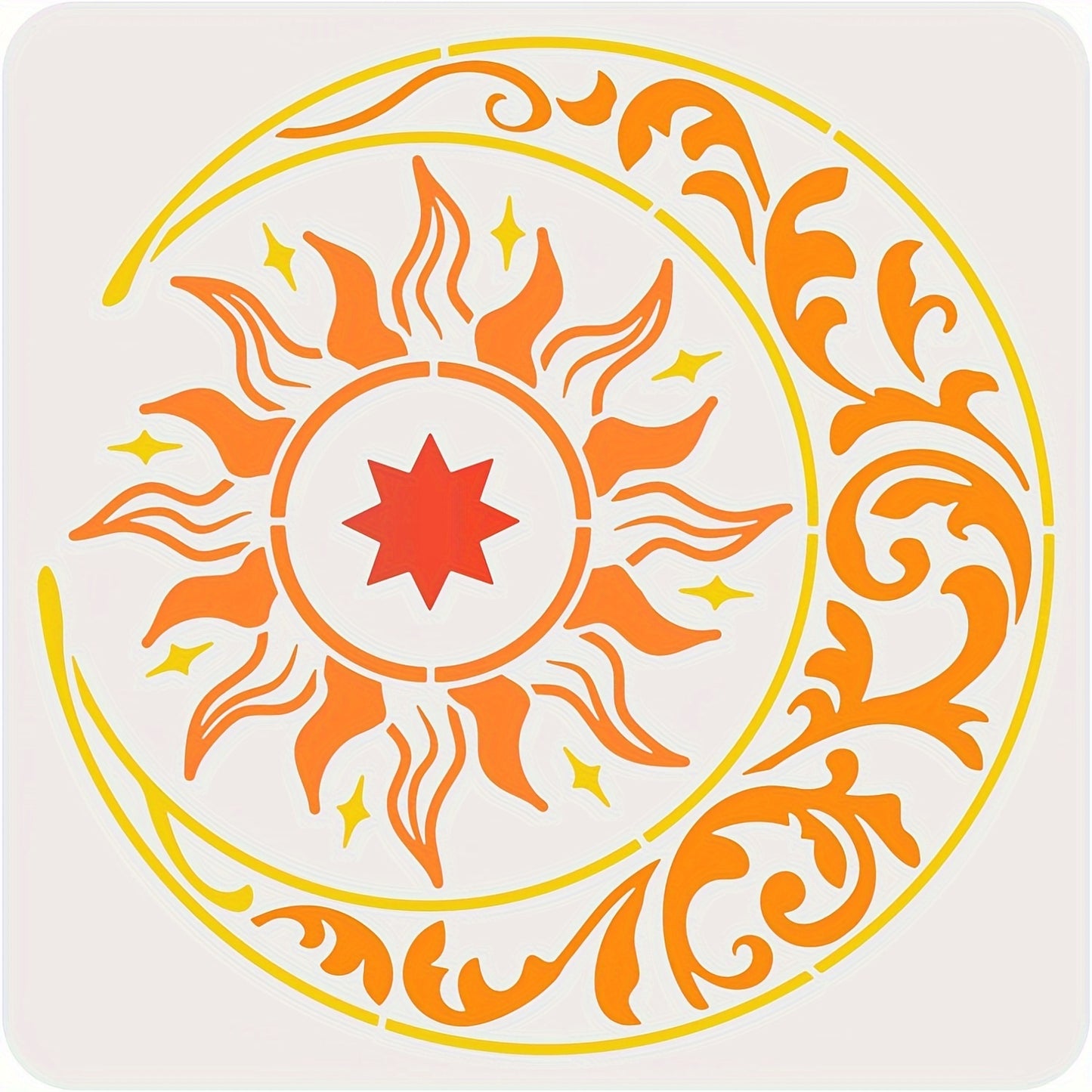 Reusable Mandala Sun, Moon, and Stars Stencil 11.8x11.8 Inch for DIY Crafts, Wall Art, Home Decor, and Scrapbooking