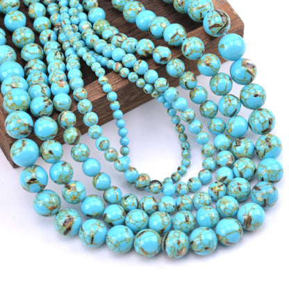 Natural Blue Shell Turquoise Stone Round Loose Beads – 4mm / 6mm / 8mm / 10mm / 12mm