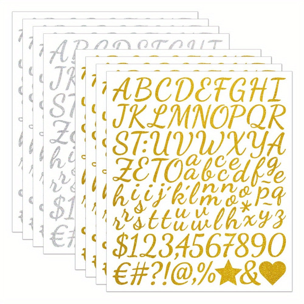 8 or 16 Sheets Golden & Silver Cursive Letter Stickers – 1 Inch Glitter Alphabet Stickers