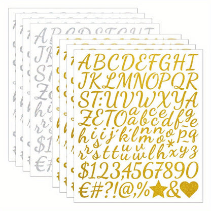 8 or 16 Sheets Golden & Silver Cursive Letter Stickers – 1 Inch Glitter Alphabet Stickers