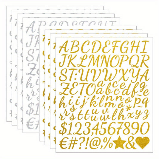8 or 16 Sheets Golden & Silver Cursive Letter Stickers – 1 Inch Glitter Alphabet Stickers