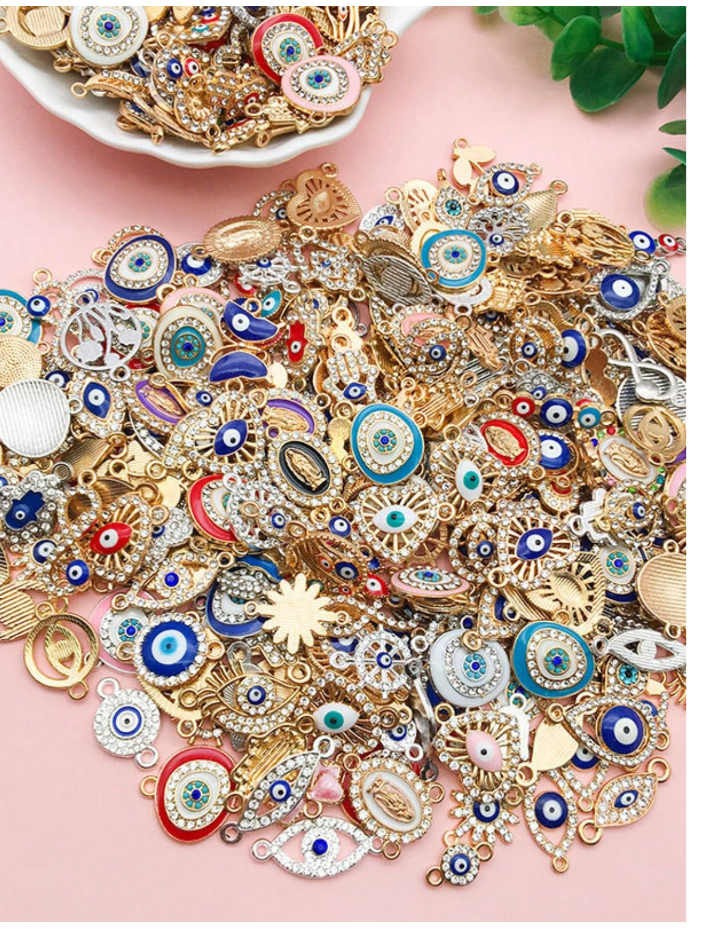Elegant and beautiful 2 hole 12 pieces sorted Evil Ey pendants for DIY Jewelry