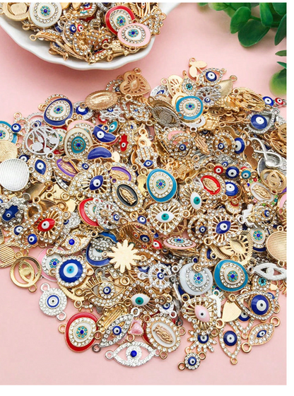 Elegant and beautiful 2 hole 12 pieces sorted Evil Ey pendants for DIY Jewelry