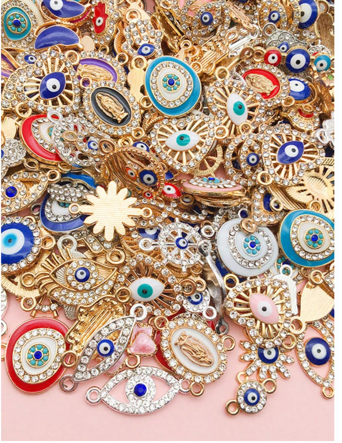 Elegant and beautiful 2 hole 12 pieces sorted Evil Ey pendants for DIY Jewelry