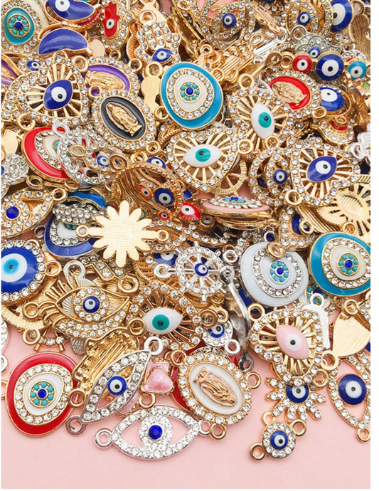 Elegant and beautiful 2 hole 12 pieces sorted Evil Ey pendants for DIY Jewelry