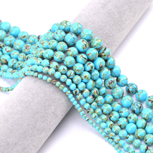 Natural Blue Shell Turquoise Stone Round Loose Beads – 4mm / 6mm / 8mm / 10mm / 12mm