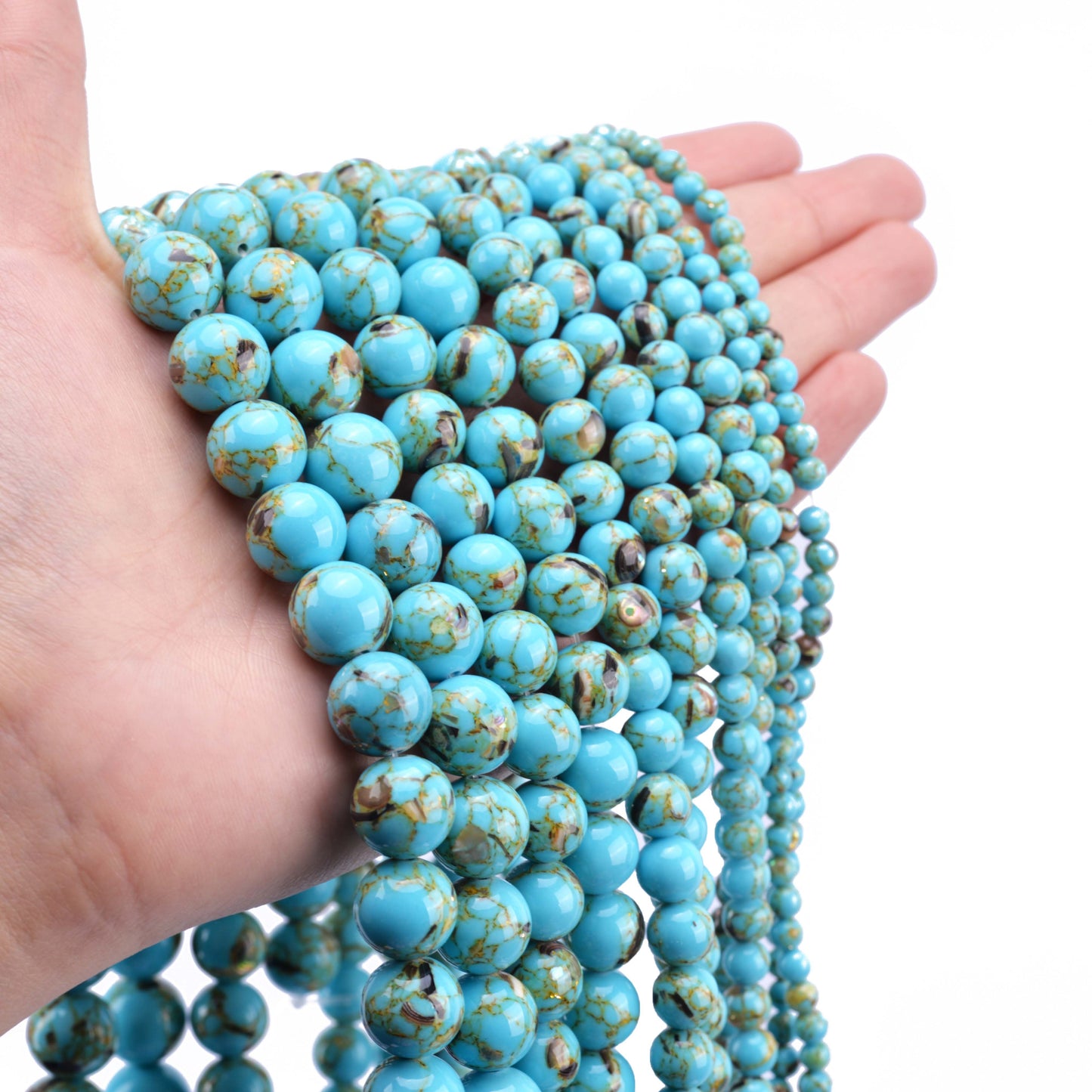 Natural Blue Shell Turquoise Stone Round Loose Beads – 4mm / 6mm / 8mm / 10mm / 12mm