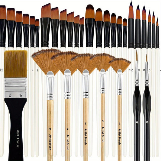32-Piece Paint Brushes Set – Premium Nylon Bristles for Acrylic, Oil & Watercolor Painting