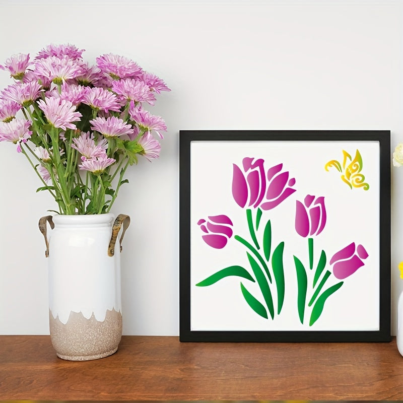 16-Piece Reusable Floral and Nature Stencil Set 5x5 Inch for Wall Art, Furniture, Canvas, and Home Decor Painting