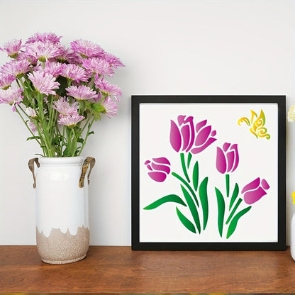 16-Piece Reusable Floral and Nature Stencil Set 5x5 Inch for Wall Art, Furniture, Canvas, and Home Decor Painting