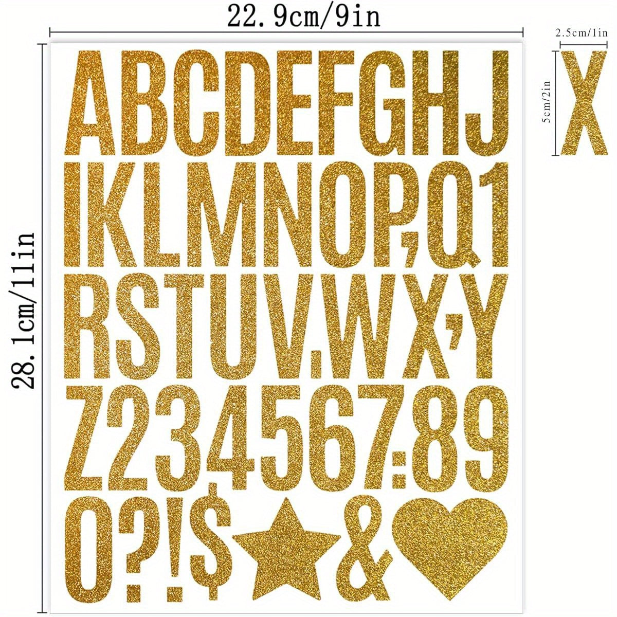470pcs Large Gold Glitter Letter & Number Stickers – 2 Inch Self-Adhesive Alphabet Decals