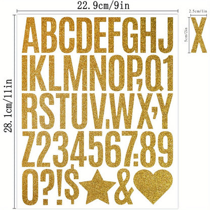 470pcs Large Gold Glitter Letter & Number Stickers – 2 Inch Self-Adhesive Alphabet Decals