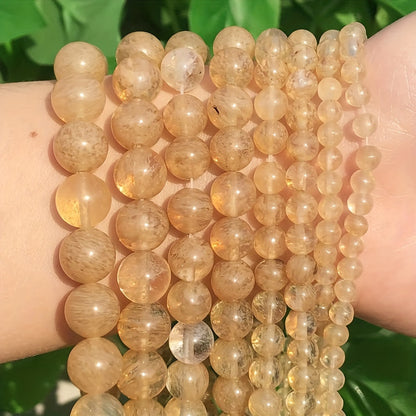 Natural Citrine Quartz Round Beads 4mm to 12mm Loose Gemstone Beads for Jewelry Making DIY Bracelets Necklaces Stone Bead Assortment