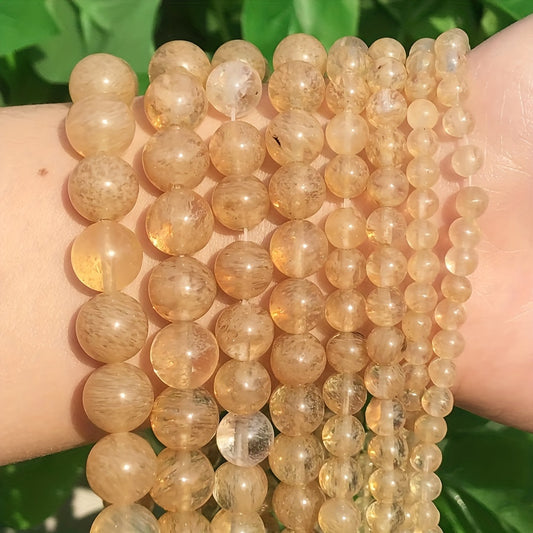 Natural Citrine Quartz Round Beads 4mm to 12mm Loose Gemstone Beads for Jewelry Making DIY Bracelets Necklaces Stone Bead Assortment