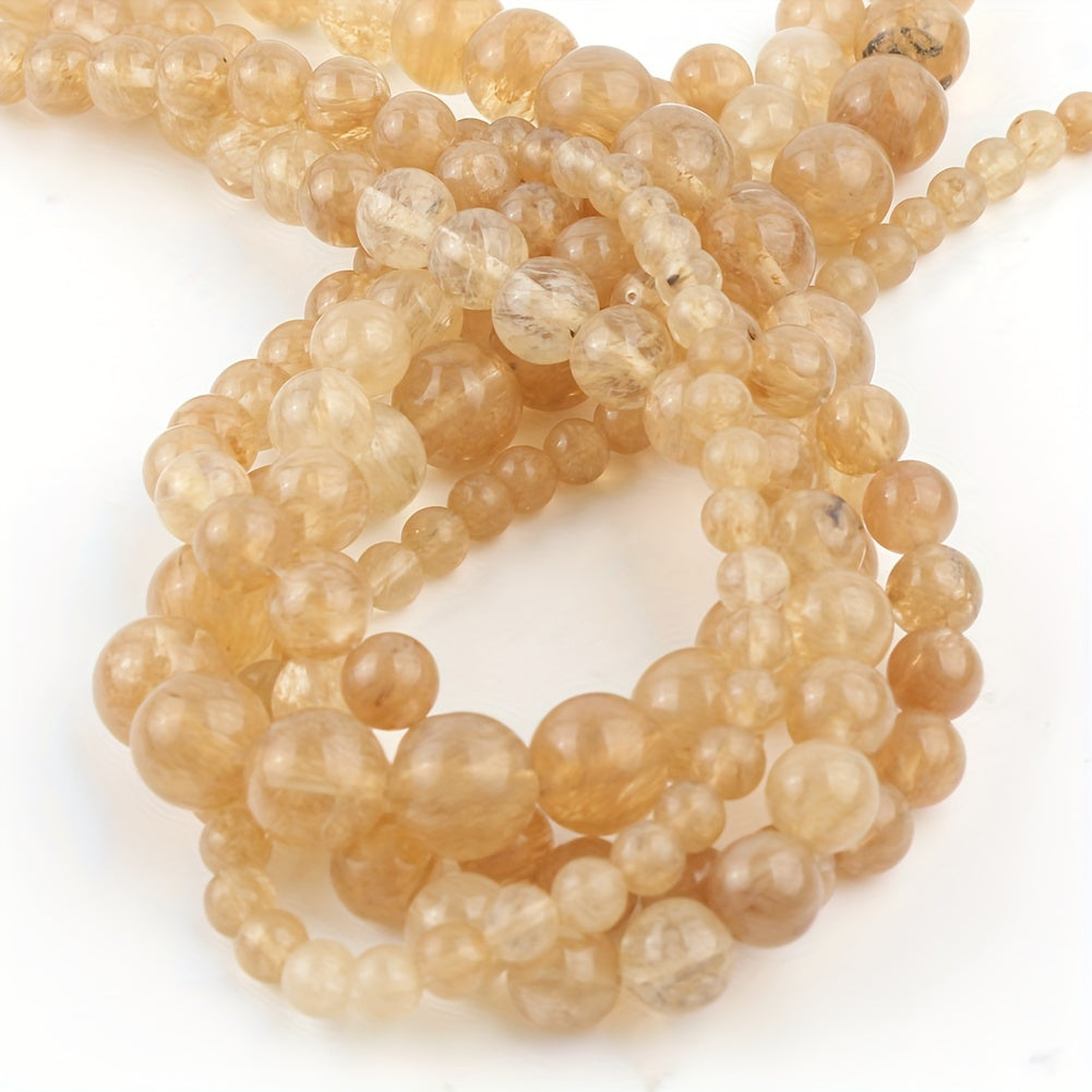 Natural Citrine Quartz Round Beads 4mm to 12mm Loose Gemstone Beads for Jewelry Making DIY Bracelets Necklaces Stone Bead Assortment