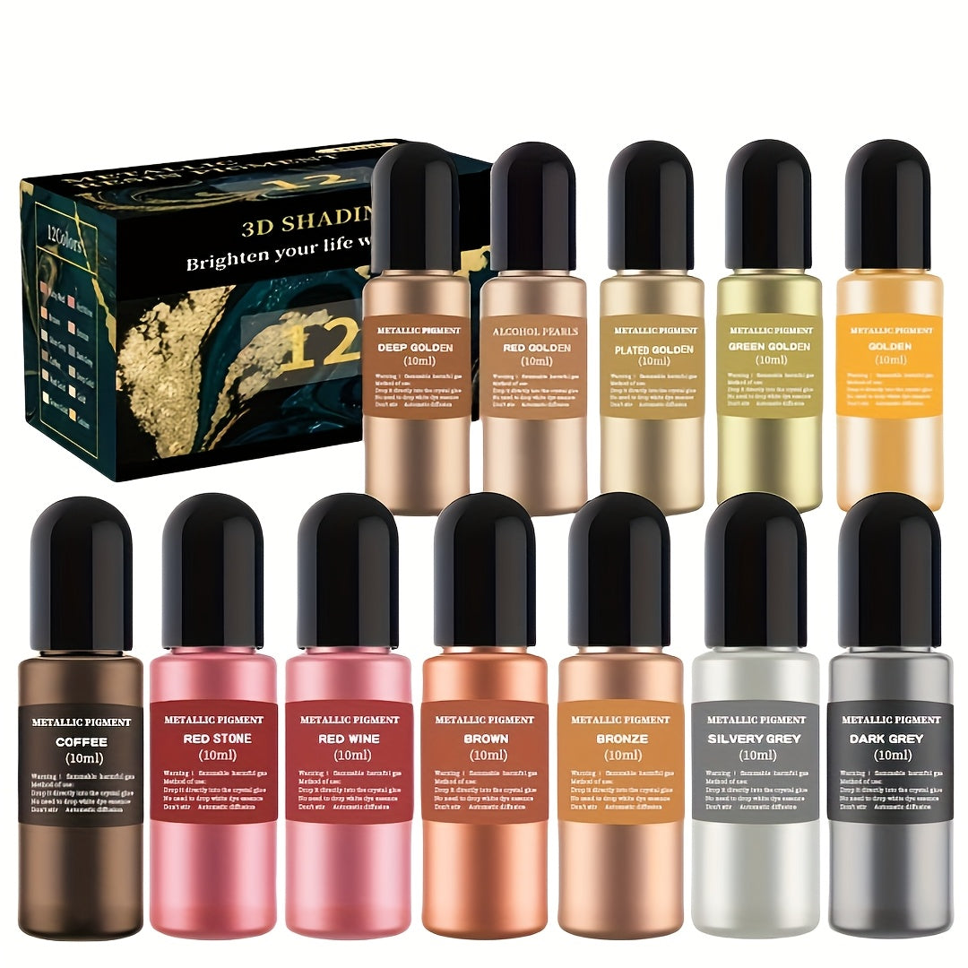 12-Color Metallic Ink Set – Aurora Alcohol-Based Inks for Epoxy, Resin, and Acrylic Pouring