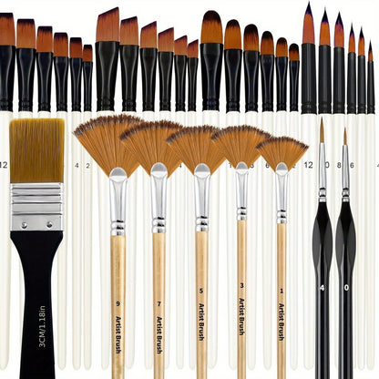 32-Piece Paint Brushes Set – Premium Nylon Bristles for Acrylic, Oil & Watercolor Painting