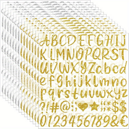 8 or 16 Sheets Golden & Silver Cursive Letter Stickers – 1 Inch Glitter Alphabet Stickers