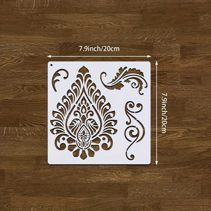 9-Piece Reusable Mandala Stencil Set 7.9x7.9 Inch for DIY Crafts, Body Art, Temporary Tattoos, and Home Decor
