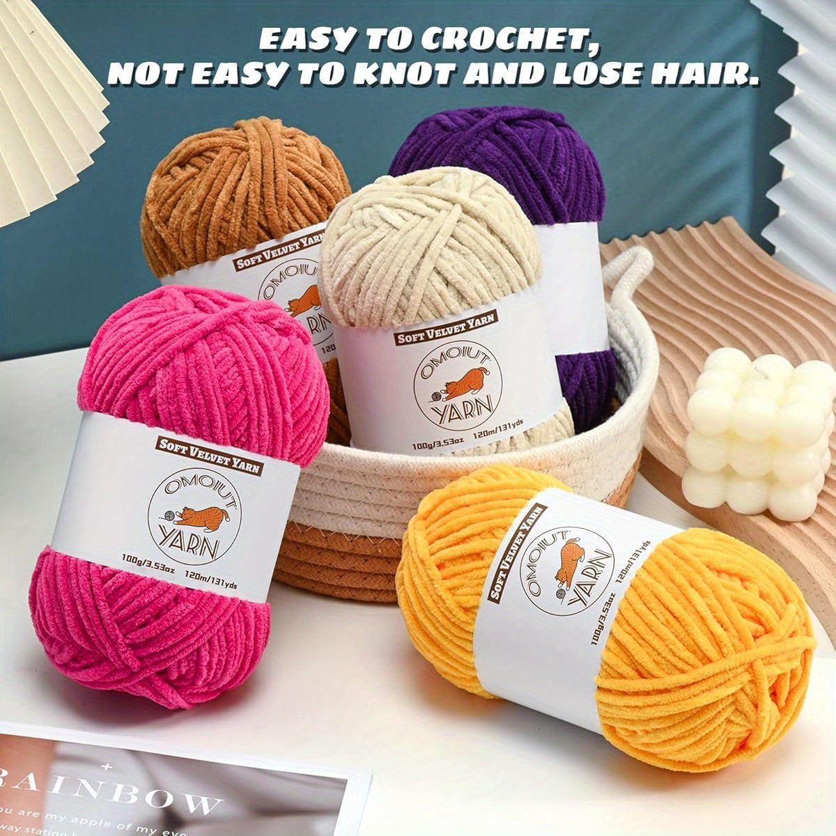 Soft Fluffy Velvet Yarn for Crocheting – Chunky Chenille Yarn, 131 yards/per skein