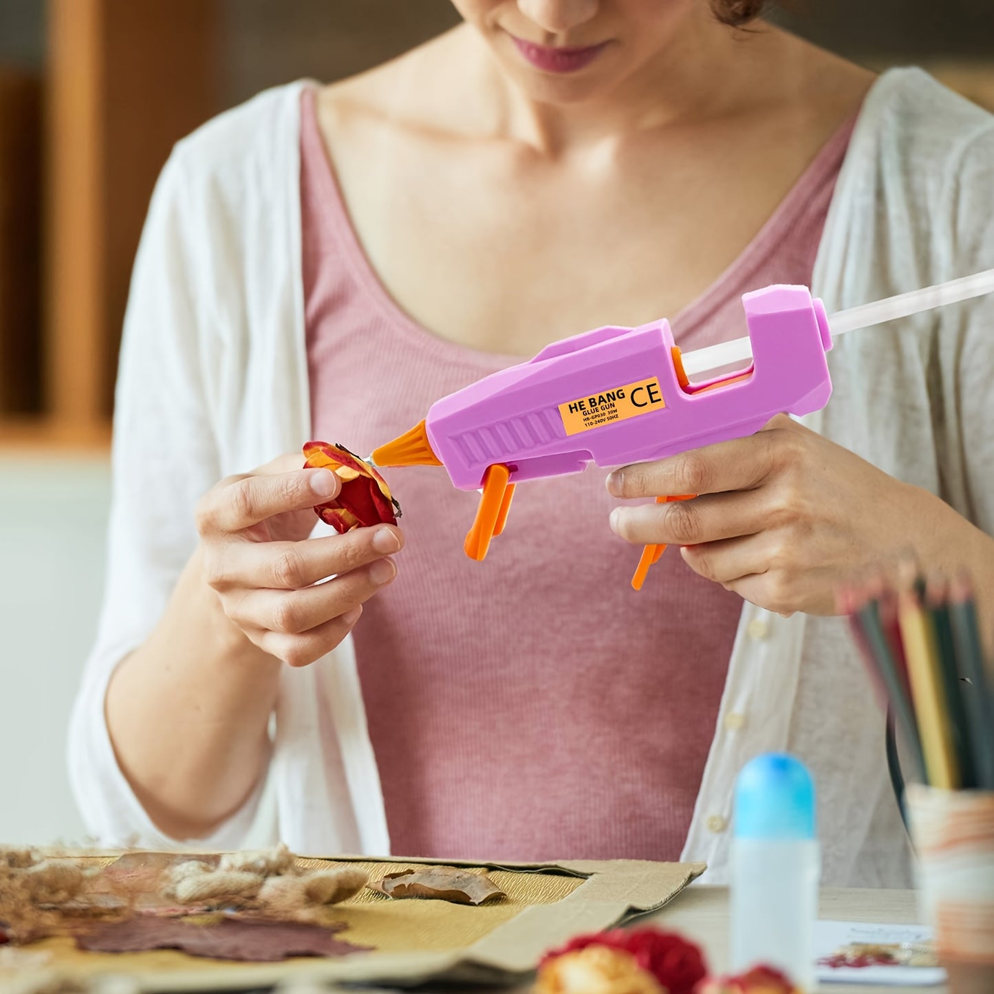 30W Pink Craft Glue Gun Set with 30 Long Glue Sticks – Manual Hot Glue Gun with Plug Combo for DIY Crafts